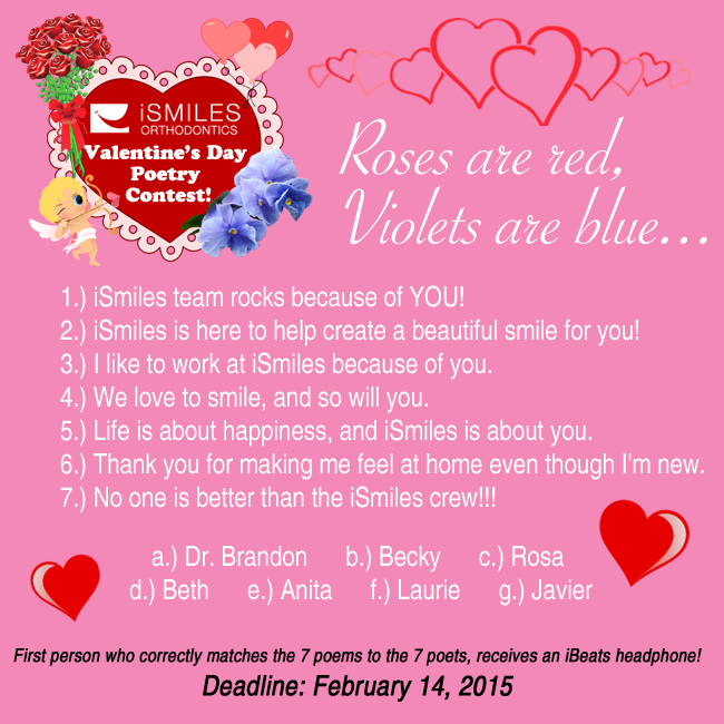 Irvine Orthodontics Braces iSmiles Valentine's Day Contest Matching Poems iBeats Headphones